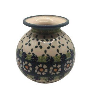 Vintage Boleslawiec Handmade Polish Pottery Vase With Floral Pattern